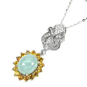 Natural Aquamarine, Citrine&‎ CZ 925 Sterling Silver Necklace.